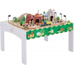 Set Trenulet din lemn Tara Verde - Green Country Wooden Train cu masuta de joaca 